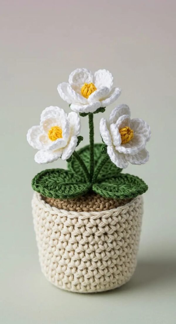 Cape Jasmine Crochet Bloom in crochet pot - Crafts Ideas Amigurumi Jazmín